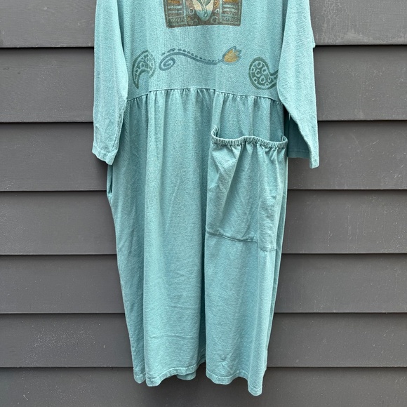 Blue Fish Teal Vintage Dress with Artistic Print, XL - Picture 3 of 7